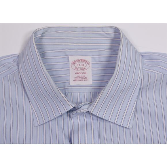 Brooks Brothers Madison Non-Iron Light Blue Striped Cotton Dress Shirt 17-33 - Picture 5 of 7